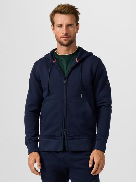 Hackett London Sport Cotton Blend Luxe Branded Badge Full Zip Hooded Sweatshirt, Navy, Navy