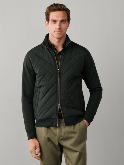 Hackett London Travel Cotton Blend Hybrid Full Zip Sweatshirt, Hunter Green