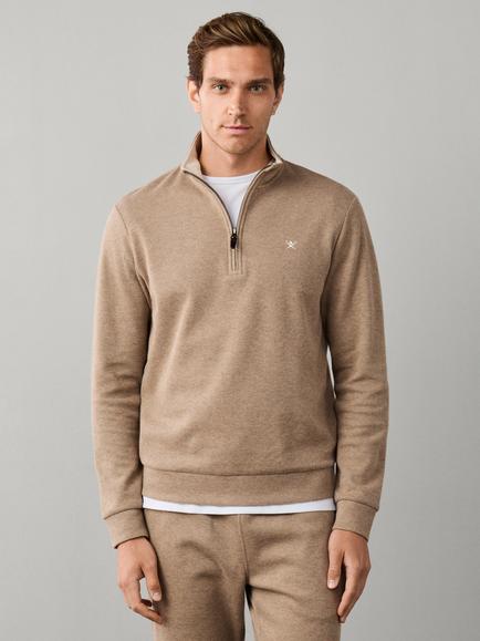 Hackett London Travel Cotton Quarter Zip Sweatshirt, Tetley Beige