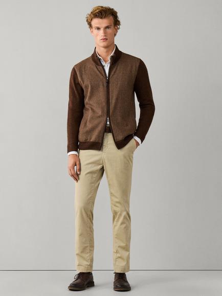 Hackett London Pure Wool Prince of Wales Hybrid Cardigan, Nut Brown - view 2, Nut Brown