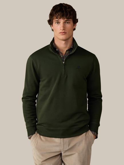 Hackett London Heritage Cotton Branded Quarter Zip Sweatshirt, Hunter Green