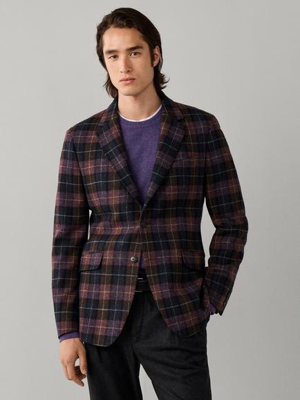 Hackett London Pure Wool Tartan Check Blazer, Purple, Purple