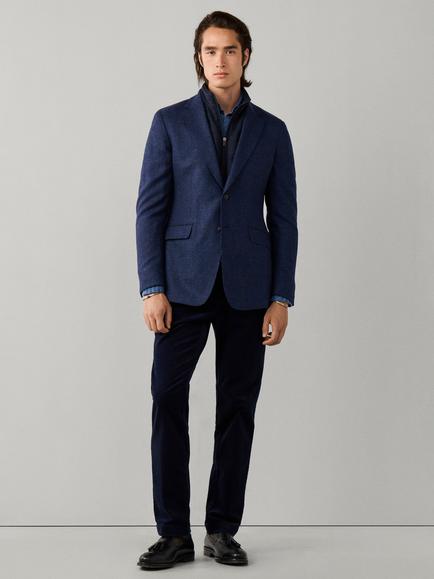 Hackett London Stretch Wool Blend Checked Blazer with Bib, Blue - view 2, Blue