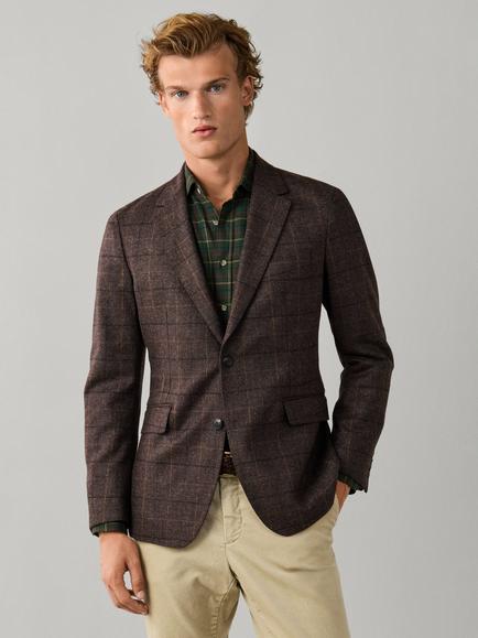 Hackett London Pure Wool Tattersall Blazer, Ebony Brown, Ebony Brown