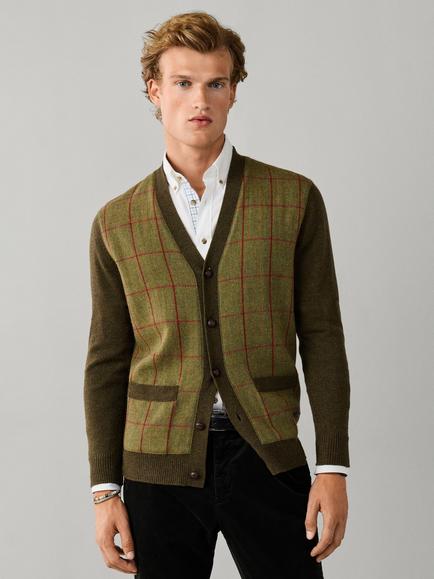 Hackett London Pure Merino Wool Horse & Hound Hybrid Cardigan, Hunter Green, Hunter Green