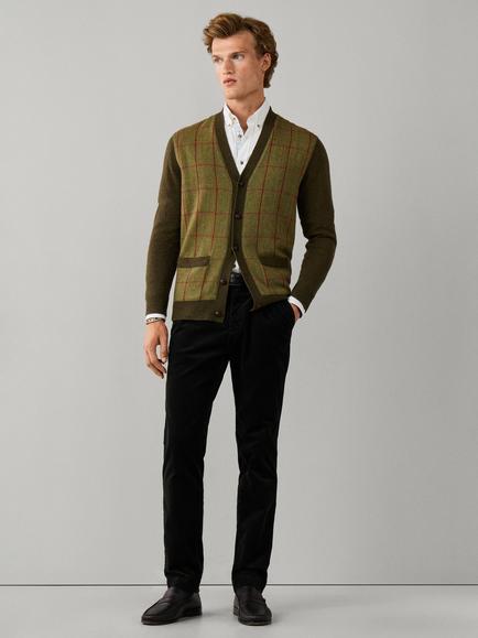 Hackett London Pure Merino Wool Horse & Hound Hybrid Cardigan, Hunter Green - view 2, Hunter Green