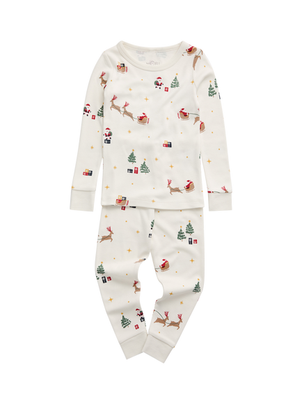 MORI Kids' Santa's Sleigh Pyjama Set, Christmas Print, Christmas Print