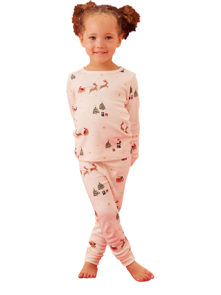 MORI Kids' Santa's Sleigh Pyjama Set, Christmas Print - view 2, Christmas Print