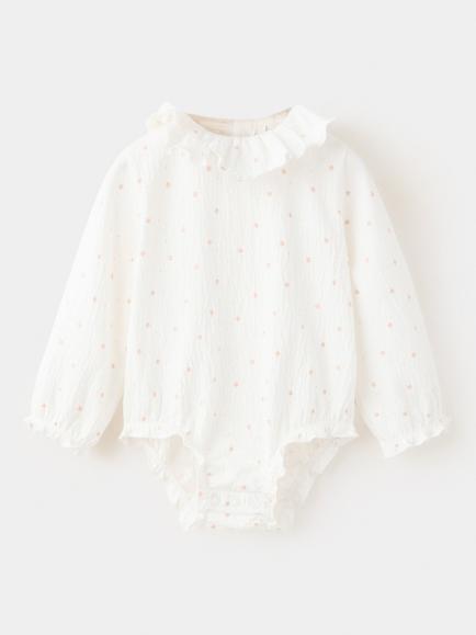 Mango Baby Ruffle Neck Petal Print Bodysuit, Off White, Off White