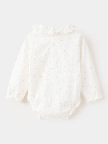 Mango Baby Ruffle Neck Petal Print Bodysuit, Off White - view 2, Off White