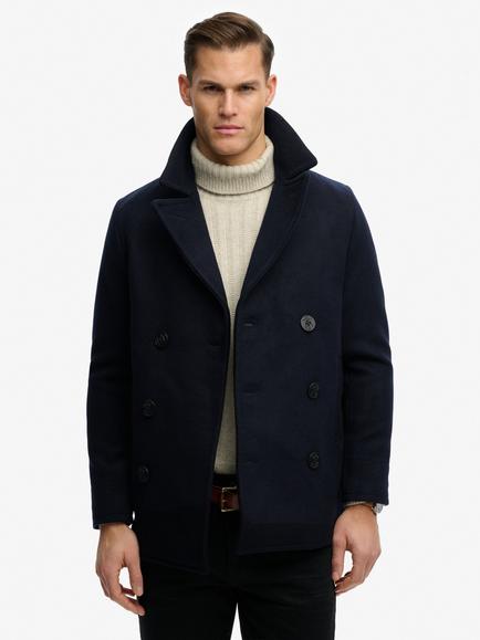 Superdry Wool Blend Pea Coat, Eclipse Navy, Eclipse Navy