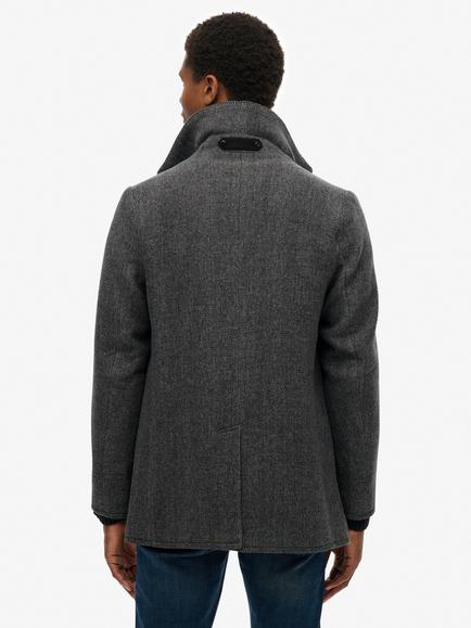 Superdry Wool Blend Pea Coat, Eclipse Navy - view 2, Charcoal