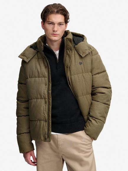 Superdry Premium Hooded Check Puffer Jacket, Brown, Brown