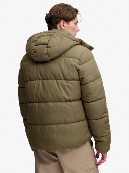 Superdry Premium Hooded Check Puffer Jacket, Brown - view 2, Brown