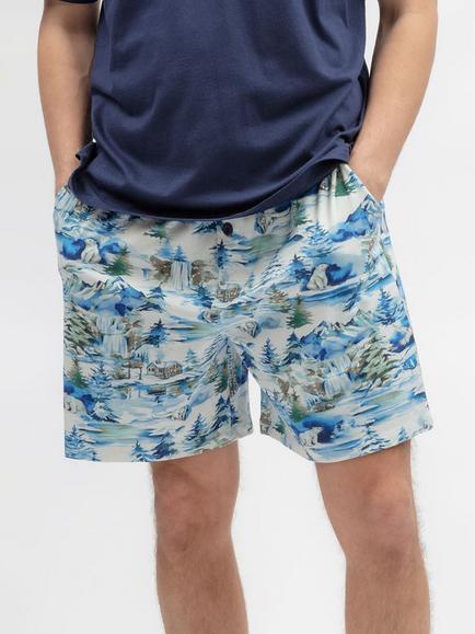 Cyberjammies Stretch Cotton Modal Blend Winterscape Print Jersey Pyjama Shorts, Navy/Multi, Navy/Multi