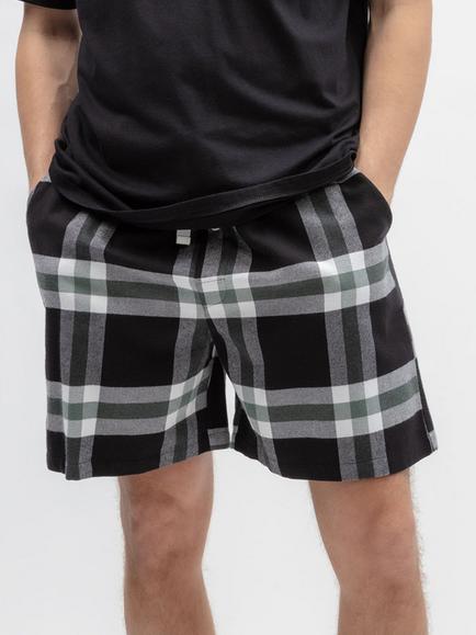 Cyberjammies Brushed Cotton Polar Drift Check Pyjama Shorts, Black/Multi, Black/Multi