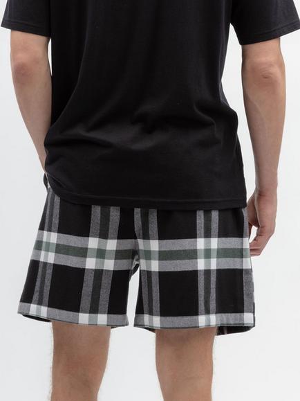 Cyberjammies Brushed Cotton Polar Drift Check Pyjama Shorts, Black/Multi - view 2, Black/Multi