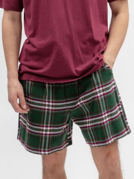 Cyberjammies Brushed Cotton Check Pyjama Shorts, Green Dark/Multi, Green Dark/Multi