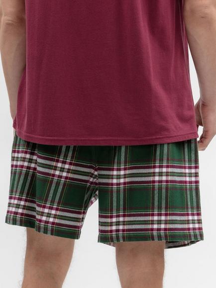 Cyberjammies Brushed Cotton Check Pyjama Shorts, Green Dark/Multi - view 2, Green Dark/Multi