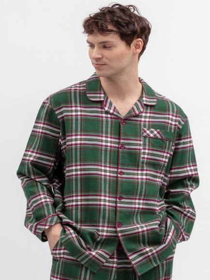 Cyberjammies Cotton Check Pyjama Top, Green Dark