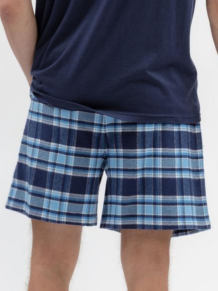 Cyberjammies Brushed Cotton Check Pyjama Shorts, Navy/Blue - view 2, Navy/Blue