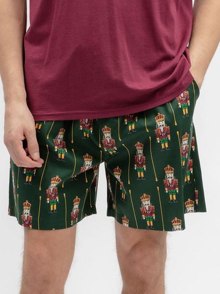 Cyberjammies Cotton Modal Blend Nutcracker Print Pyjama Shorts, Green Dark/Multi, Green Dark/Multi