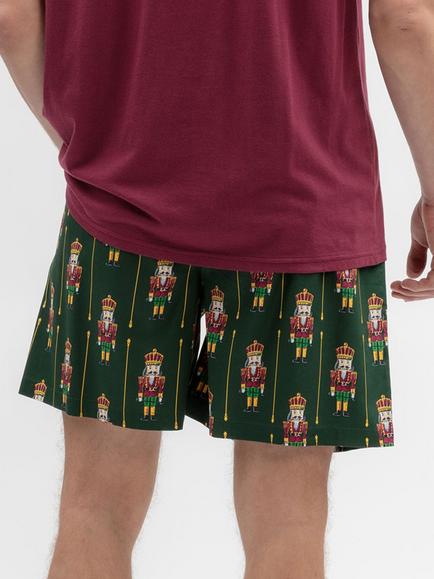 Cyberjammies Cotton Modal Blend Nutcracker Print Pyjama Shorts, Green Dark/Multi - view 2, Green Dark/Multi