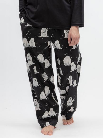 Cyberjammies Cotton Modal Blend Polar Bear Print Pyjama Trousers, Black/White, Black/White