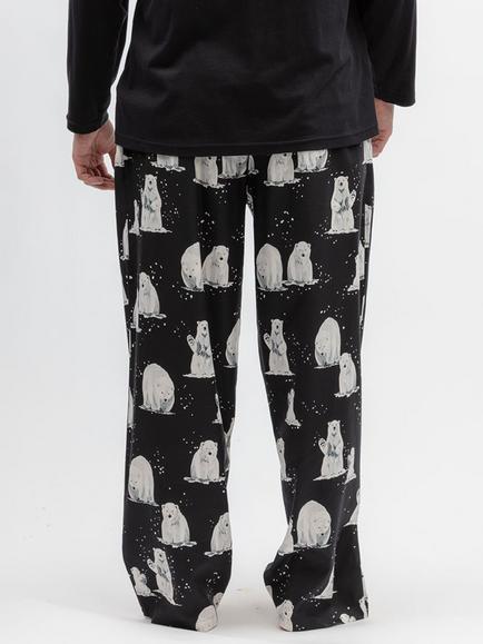 Cyberjammies Cotton Modal Blend Polar Bear Print Pyjama Trousers, Black/White - view 2, Black/White