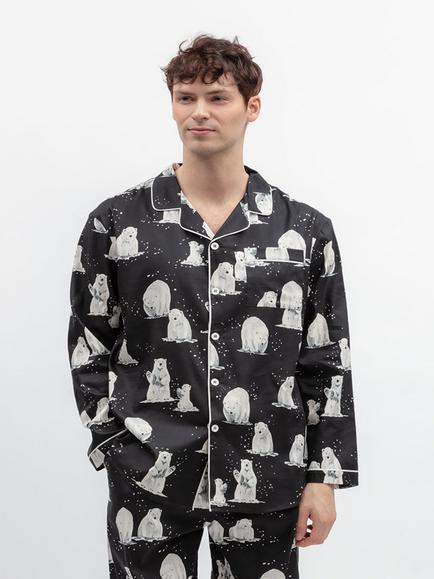 Cyberjammies Cotton Modal Blend Polar Bear Pyjama Shirt, Black, Black