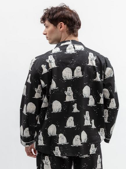 Cyberjammies Cotton Modal Blend Polar Bear Pyjama Shirt, Black - view 2, Black