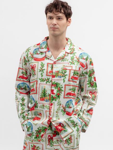 Cyberjammies Cotton Modal Blend Postcard Print Pyjama Top, Red Dark, Red Dark