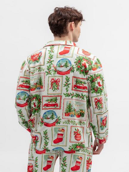 Cyberjammies Cotton Modal Blend Postcard Print Pyjama Top, Red Dark - view 2, Red Dark