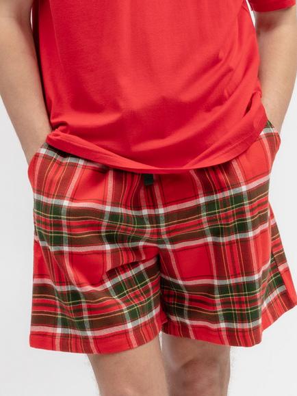 Cyberjammies Brushed Cotton Check Pyjama Shorts, Red Dark/Multi, Red Dark/Multi