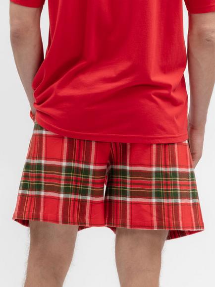 Cyberjammies Brushed Cotton Check Pyjama Shorts, Red Dark/Multi - view 2, Red Dark/Multi