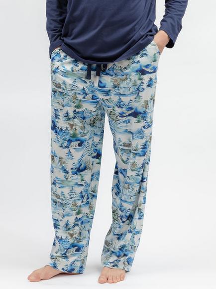 Cyberjammies Stretch Cotton Modal Blend Winterscape Print Jersey Pyjama Trousers, Navy/Multi, Navy/Multi