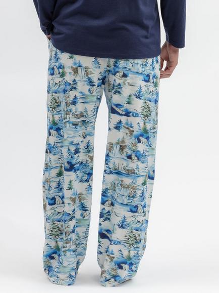 Cyberjammies Stretch Cotton Modal Blend Winterscape Print Jersey Pyjama Trousers, Navy/Multi - view 2, Navy/Multi