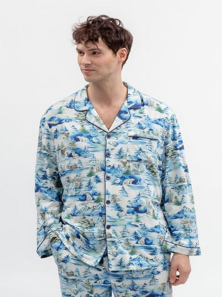 Cyberjammies Cotton Modal Blend Winterscape Pyjama Top, Navy, Navy