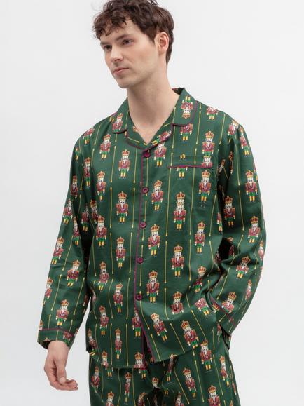 Cyberjammies Cotton Modal Blend Nutcracker Print Pyjama Top, Green Dark, Green Dark