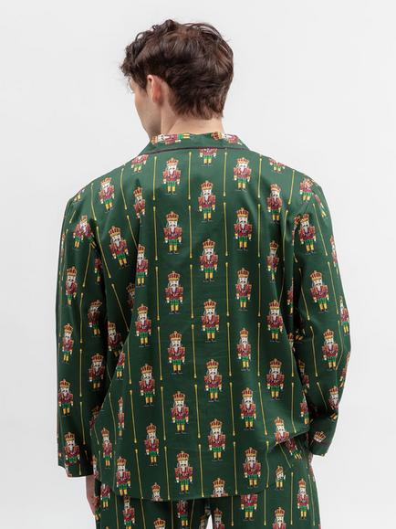 Cyberjammies Cotton Modal Blend Nutcracker Print Pyjama Top, Green Dark - view 2, Green Dark