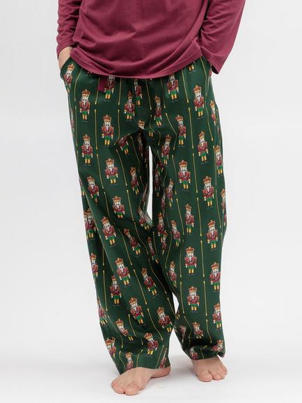 Cyberjammies Cotton Modal Blend Nutcracker Print Pyjama Trousers, Green Dark, Green Dark