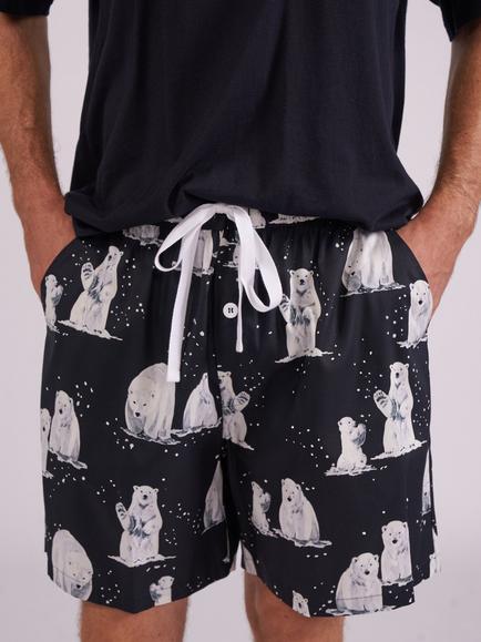 Cyberjammies Cotton Modal Blend Polar Bear Print Pyjama Shorts, Black/White, Black/White