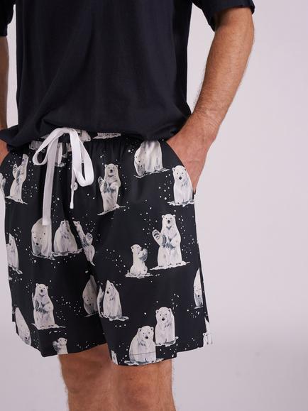 Cyberjammies Cotton Modal Blend Polar Bear Print Pyjama Shorts, Black/White - view 2, Black/White