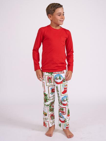 Minijammies Kids' Christmas Long Sleeve Pyjama Set, Dark Red, Dark Red