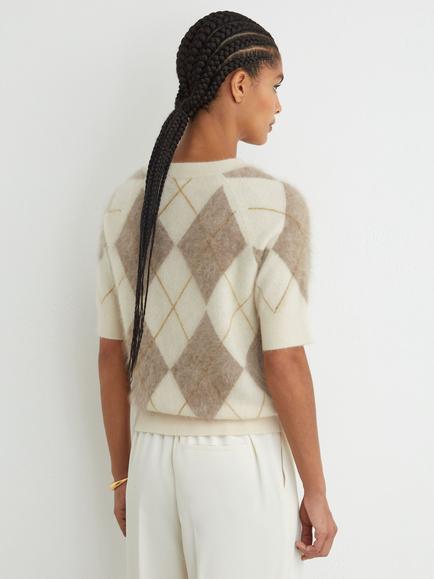 Reiss Aimee Cashmere Argyle Jumper, Ivory/Taupe - view 2, Ivory/Taupe