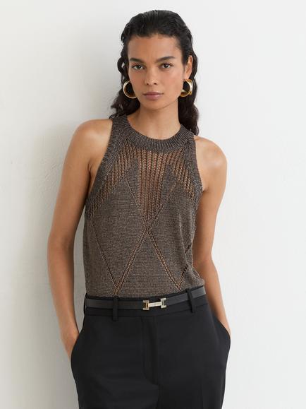 Reiss Maia Metallic Vest, Gunmetal, Gunmetal