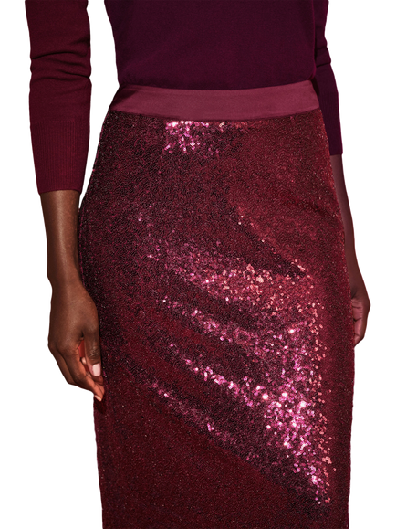 Pure Collection Sequin Pencil Knee Length Skirt, Berry - view 2, Berry