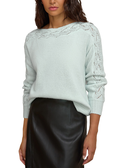 Pure Collection Merino Wool Rich Embellishment Slash Neck Jumper, Aqua Ice, Aqua Ice