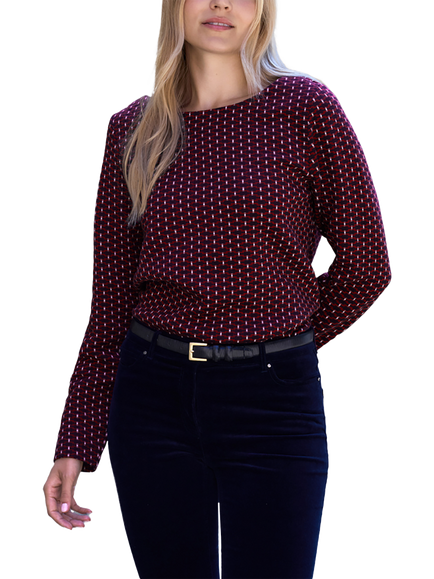 Pure Collection Cotton Rich Jacquard Top, Berry/Multi, Berry/Multi
