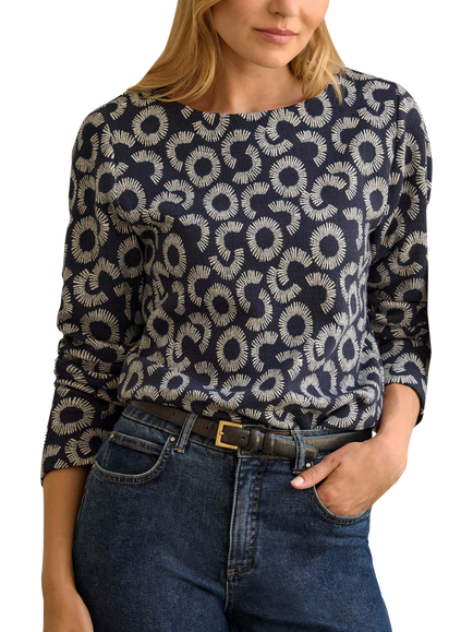 Pure Collection Jersey Jacquard Boat Neck Top, Blue, Blue